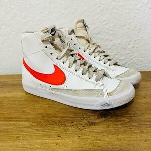 Nike White and Red High-Top Sneakers